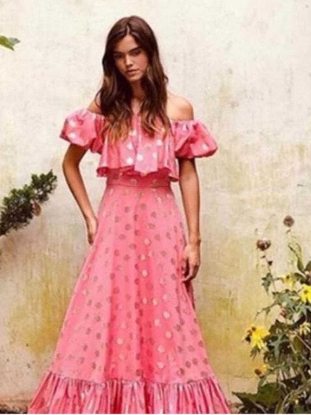 Monique Lhuillier Pink Embellished Off-Shoulder Dress size 2